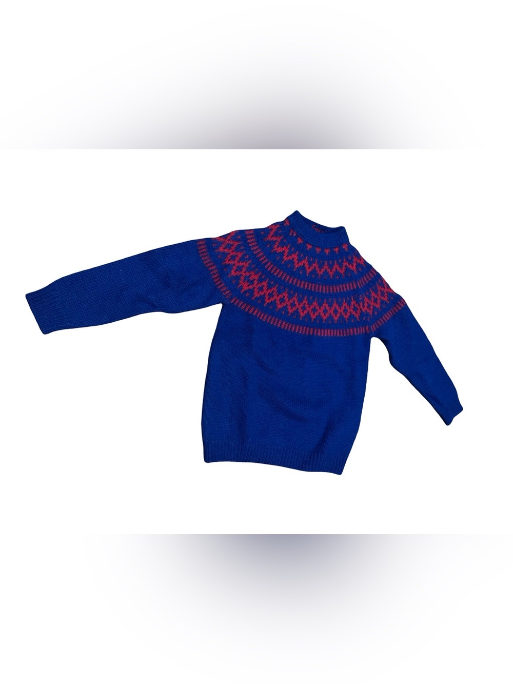 Vtg Felix 100% Wool Nordic Fair Isle Sweater Blue Red Sz S EUC Preppy Classic Y2